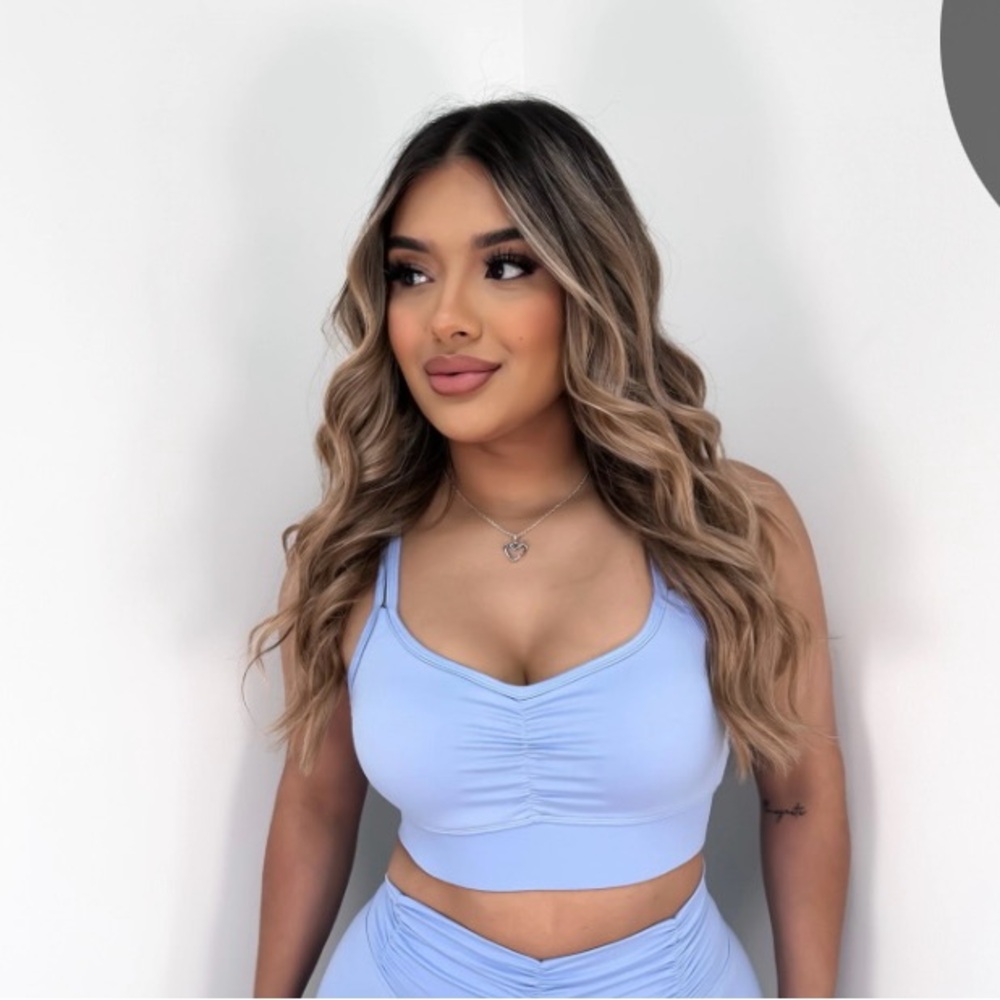 Light Blue Ruched Crop Top